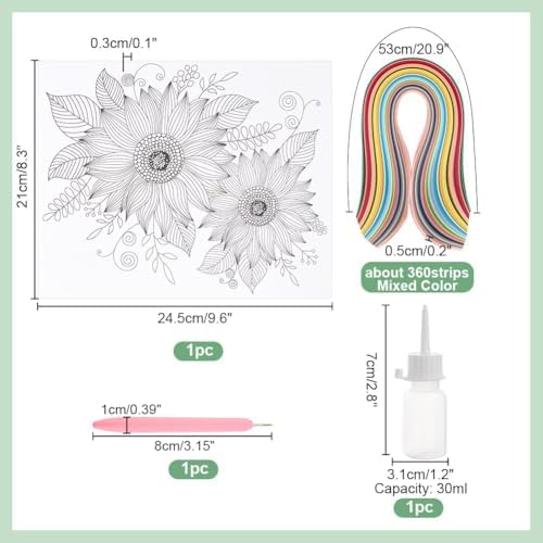 PH PandaHall Paper Quilling Kit 360pcs Paper Quilling Strips Sunflower Quilling Pattern Template Board Quilling Patterns DIY Crafts Set for Beginner Adults 9.6x8.2in - Image 2