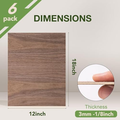 Rowood 6 Pack Walnut Plywood 1/8,12x16.5x1/8inch,Thin 3mm Unfinished Plywood for Laser Cutting & Engraving,DIY Adult Craft Project Kits for Ornaments, Models Drawing,Wood Burning-WB111 - Image 2