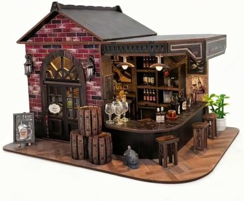 Book Nook Kit, 3D Wooden Miniature Tavern & Pub Dollhouse with LED Lights - DIY Mini House Craft Model for Adults, Birthday Valentine's Day Gift for Women Men by Gosikee