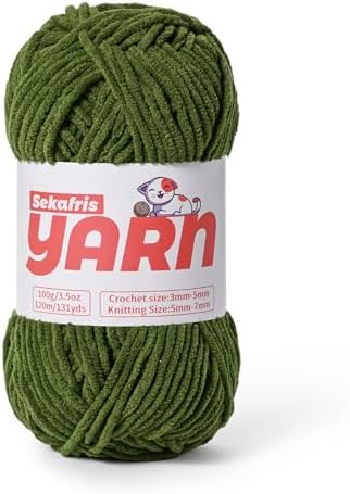 Plush Chunky Chenille Yarn for Crocheting, Soft Fluffy Velvet Yarn for Crocheting, Fuzzy Baby Blanket Knitting Yarns, 100g/131yds Bulky Amigurumi Yarns（Pine Green） by Sekafris