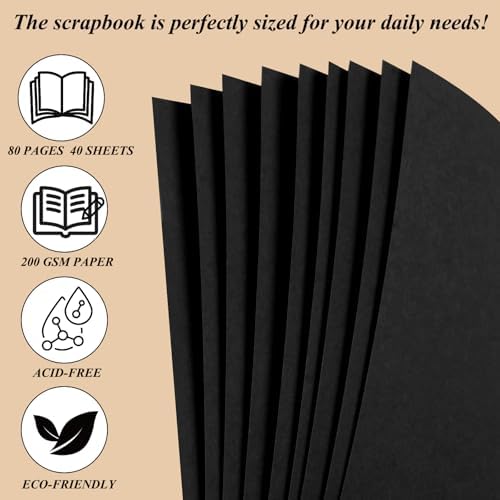 Joyberg Scrapbook 80 Pages, Scrapbooking Supplies 8 x 8 In, Scrapbook Album Suitable for Album Memory Book Wedding, Anniversary Family, DIY Craft Projects (Black) - Image 4