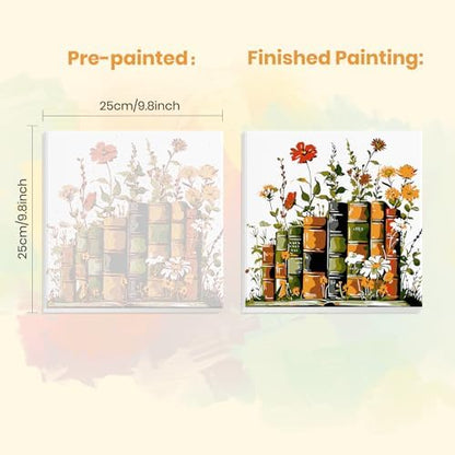 MXJSUA Vintage Books Wildflowers Framed Paint by Numbers for Adults Beginners, Easy Adults' Paint-by-Number Kits on Canvas with Easel, Acrylic Number Painting Crafts Gifts for Home Decor, 10x10 inch - Image 3