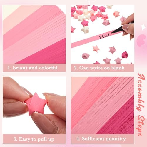 Kigeli 1000 Sheets Paper Strips Foil Star Glitter Origami Stars Shiny Origami Paper for DIY Crafts Weaving Projects (Pink,Solid Style) - Image 5