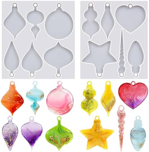 2 Pcs Christmas Pendant Silicone Molds, Christmas Epoxy Resin Molds, Xmas Ornament Resin Mold for DIY Art Craft, Jewelry Accessories, Xmas Pendant Decorations by KINYFY