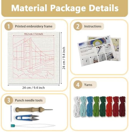 DOODLREAM San Francisco Bridge Punch Needle Kit for Beginner 9.4" x 9.4" - Image 2