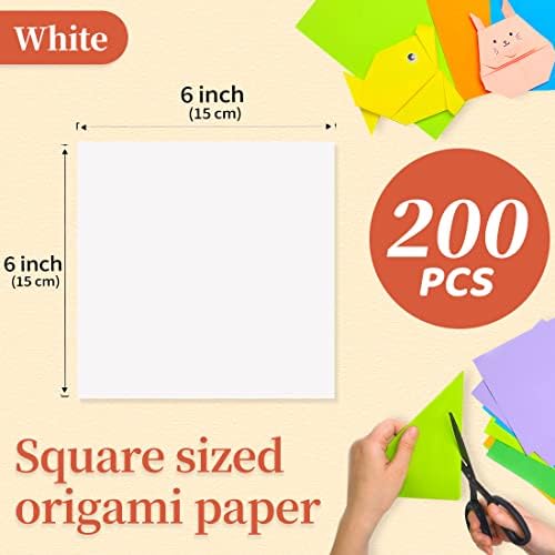 IOOLEEM Origami Paper, 200 Sheets, White Origami Paper, 6 Inch Square, Double Sided Colored Paper for Crafts DIY Party & Decoration - Image 2