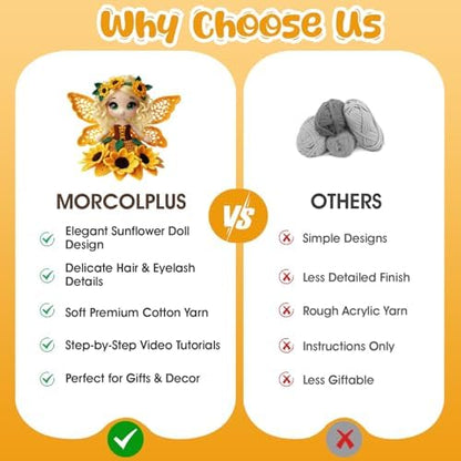 Morcolplus Sunflower Crochet Kit for Beginners & Adults, Amigurumi Crochet Flower Starter Kit with Video Tutorials, DIY Yarn Craft Kit, Handmade Sunflower Doll Gift for Women & Home Decor - Image 5