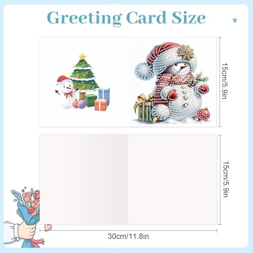 antor 6 Pack Diamond Art Christmas Cards with Envelopes, Special Shaped Rhinestone DIY Diamond Painting Greeting Card Kit, Snowman Design for Adults Holiday Craft Gift - Image 2