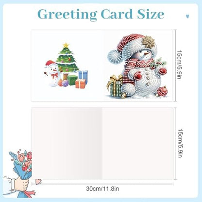 antor 6 Pack Diamond Art Christmas Cards with Envelopes, Special Shaped Rhinestone DIY Diamond Painting Greeting Card Kit, Snowman Design for Adults Holiday Craft Gift - Image 2