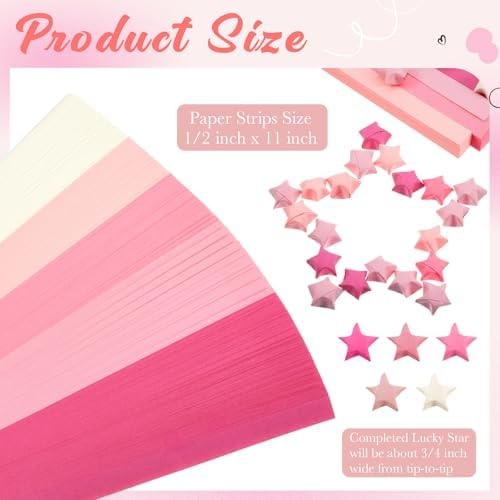 Kigeli 1000 Sheets Paper Strips Foil Star Glitter Origami Stars Shiny Origami Paper for DIY Crafts Weaving Projects (Pink,Solid Style) - Image 2