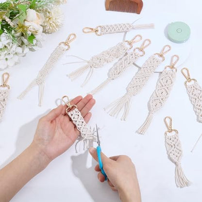 ACRNIGHEET 10PCS DIY Macrame Wristlet Keychain Kit for Adults Beginners Boho Macrame Wristlet with Tassel Craft Kit Gift Keychain Making Kit for Adult Purse Phone Includes Instruction - Image 4
