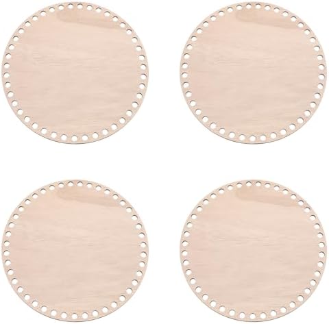 PATIKIL 8" Diameter Crochet Basket Bottom, 4Pcs Round Blank Crochet Knitting Wooden Base for DIY Crafts Weaving Basket Making Supplies Home Decoration, Brown by PATIKIL
