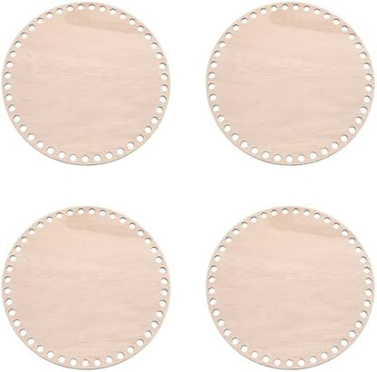 PATIKIL 8" Diameter Crochet Basket Bottom, 4Pcs Round Blank Crochet Knitting Wooden Base for DIY Crafts Weaving Basket Making Supplies Home Decoration, Brown by PATIKIL