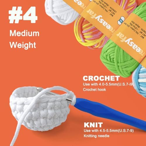 4x50g Beginner Easy Yarn Kit for Crocheting and Knitting; Worsted-Weight Medium #4;Crocheting and Knitting kit with Tool Set (Sunglow+Blue+Green+White, 4 Skein) - Image 2