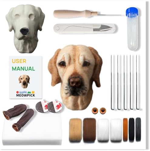 MeowPick Dog Head Needle Felting Kit with Upgraded Breed-Specific Mold - Complete DIY Wool Felting Starter Set for Beginners (Yellow Labrador) by MEOWPICK