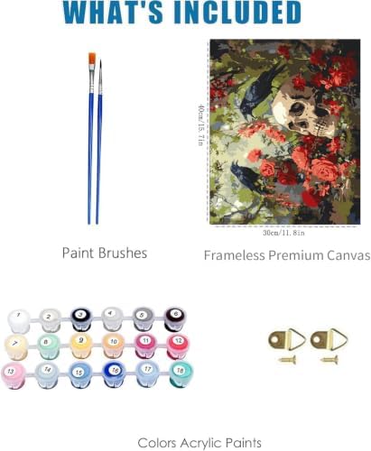 Skull Roses Paint by Numbers Kit for Adults Framed Canvas, Frameworkless - Image 3