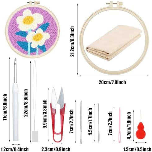 Woohome Punch Needle Kit Included Plastic Hoops, Punch Needle Cloth, Color Yarn and Punch Needle Tools for Adults, Beginners (Chrysanthemum, Lotus, Lily) - Image 6