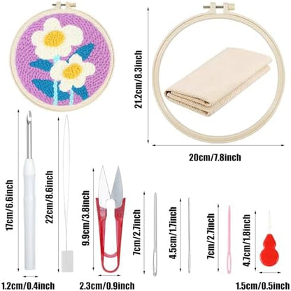 Woohome Punch Needle Kit Included Plastic Hoops, Punch Needle Cloth, Color Yarn and Punch Needle Tools for Adults, Beginners (Chrysanthemum, Lotus, Lily) - Image 6