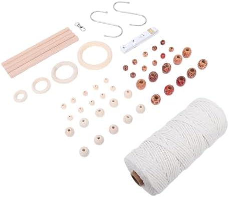 Funien Macrame Supplies kit Macrame wall Hanging kit wall Hanging Weaving 3mm 115Y Natural Cotton Cord with Wooden Beads Rings Sticks S Hooks for Beginners - Image 2