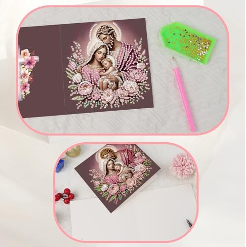JISHSHAY 6 PCS Diamond Art Greeting Cards Jesus Diamond Painting Birthday Cards Virgin Mary Gem Art Gem Painting Mosaic Kits for Adults for Thanksgiving Anniversary Valentine Graduation All-Occasion - Image 6