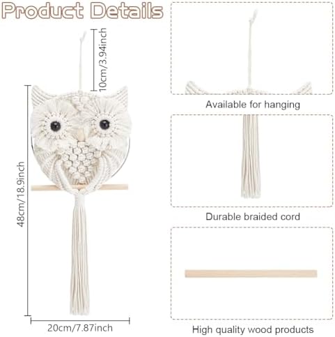 FREEBLOSS Macrame Owl Kit for Beginners Macrame Wall Hanging Kit DIY Macrame Kit with Video Tutorial Macrame Hanging Decor for Adults Gift, Naturally white - Image 3