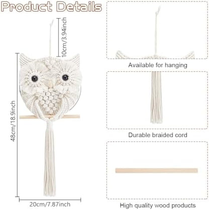FREEBLOSS Macrame Owl Kit for Beginners Macrame Wall Hanging Kit DIY Macrame Kit with Video Tutorial Macrame Hanging Decor for Adults Gift, Naturally white - Image 3
