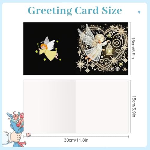 6pcs Christmas Diamond Painting Greeting Card with envelopes, DIY Angel Diamond Art Greeting Card for Blessing and Wish Special Shaped Arts Crafts for Birthday Thanksgiving Day Holiday - Image 2