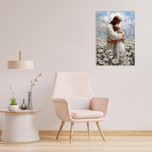 MAXBYE Framed Paint by Numbers Kit for Adults, Canvas Painting by Number Jesus Hugging Women Christian with Wooden Easel, DIY Acrylic Craft Art Kits for Beginners Gift Home Wall Decor10×14 in - Image 5