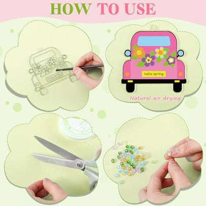 Dunzoom 30 Set Spring Craft Kit Suncatchers Kit DIY Flower Butterfly Suncatchers Kit Make Your Own Paint Sun Catcher Ornaments for Spring Window Art Craft Painting Activity - Image 3