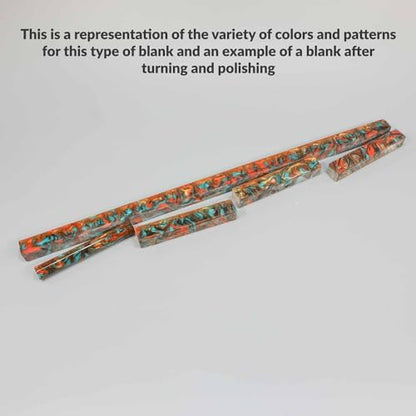 Legacy Premium Resin Pen Blank - Autumn Sunsets (Orange, Blue, Black and Gold Swirl), 20" Long, For Pen and Project Kits, Woodturning and Crafts - Image 2