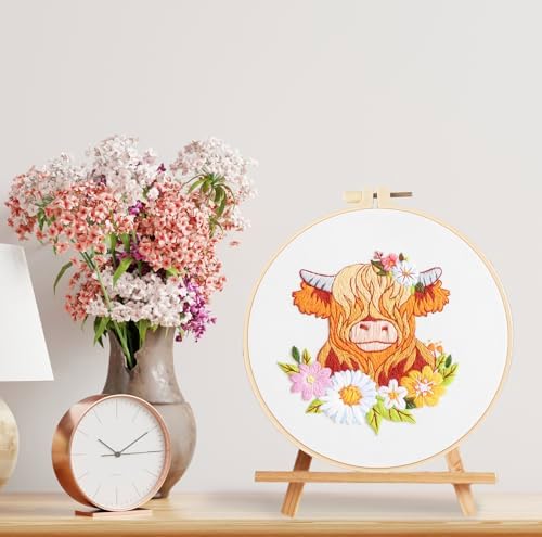 Louise Maelys Highland Cow Embroidery Kit for Beginners Floral DIY - Image 6
