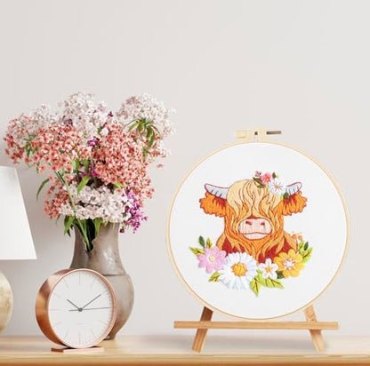 Louise Maelys Highland Cow Embroidery Kit for Beginners Floral DIY - Image 6