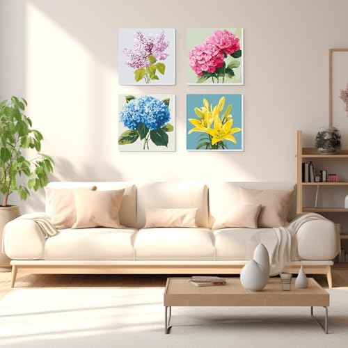 Lxmsja 4 Pack Subtle Flora Paint by Numbers Kit for Adults, Easy Framed Paint by Numbers for Adults Beginner, DIY Acrylic Oil Painting Craft Kits for Home Wall Decor 8x8 inch - Image 3