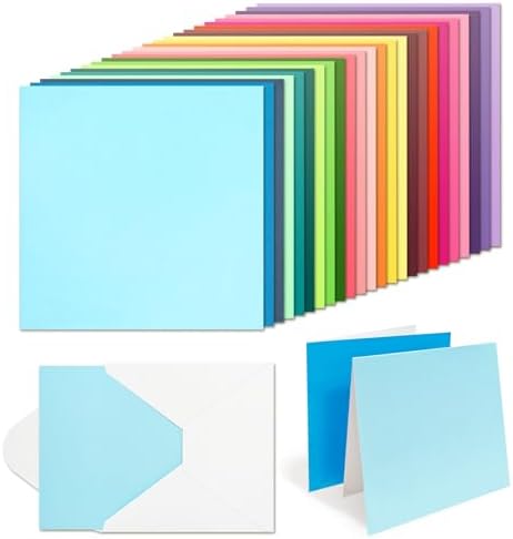 6 x 6 Inch Sqaure Blank Cards with Envelopes 100LB Folded Greeting Cards 24 Assorted Colors 48 Thick Plain Card Stock for Card Making, Photo Cards, Embroidery by Livholic-Rosebluebell