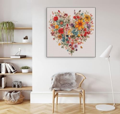 Valentine's Day Stamping Cross Stitch Kit, Flowers Counting Cross Stitch Kit for Adult Beginners , Full Line DIY Cross Stitch Stitching Kit for Home Decor Cross Stitch Patterns 13.7x13.7 inches - Image 3
