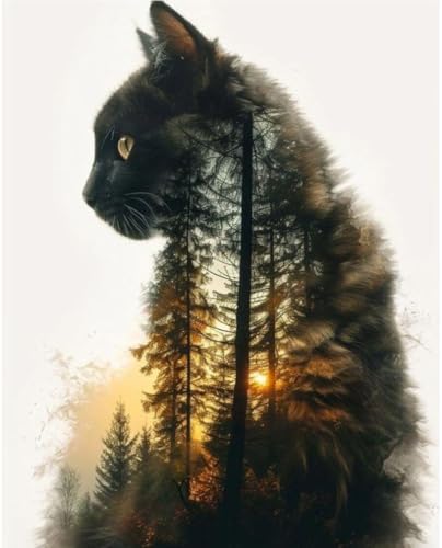 Clendo Forest Cat Paint by Numbers for Adults, Painting by Numbers Kit on Canvas for Beginners, Adults' Paint-by-Number Kits Oil Painting Kits for Gift Home Wall Decor 16x20 Inch by Clendo