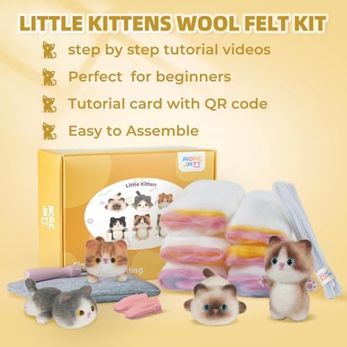 MOREJMTT Needle Felting Kit,6Pieces Cats Making Wool Needle Felting Starter Kit with Instruction,Felting Kits for Beginners Adult,Needle Felting kit Beginner,Wool Felting kit(6 Pack Cats) - Image 7