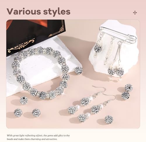 200pcs 10mm Rhinestone Beads for Jewelry Making, Black White Shiny Round Disco Ball Beads Bulk, Sparkle Crystal Clay Christmas for Bracelet Baseball Necklace Earring Crafting and DIY - Image 2