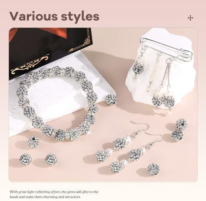 200pcs 10mm Rhinestone Beads for Jewelry Making, Black White Shiny Round Disco Ball Beads Bulk, Sparkle Crystal Clay Christmas for Bracelet Baseball Necklace Earring Crafting and DIY - Image 2