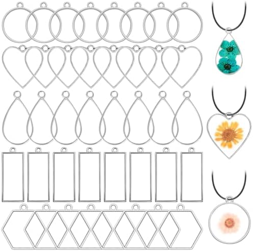 Oubaka 50pcs Open Bezels 5 Styles Open Frame Pendant Open Back Bezel Pendants Geometric Hollow Frame Pendant for Resin Casting, Necklace, Earrings, Pressed Flower, DIY Crafts(White K) by Oubaka