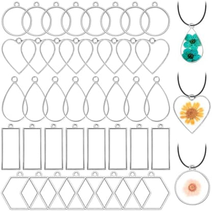 Oubaka 50pcs Open Bezels 5 Styles Open Frame Pendant Open Back Bezel Pendants Geometric Hollow Frame Pendant for Resin Casting, Necklace, Earrings, Pressed Flower, DIY Crafts(White K) by Oubaka