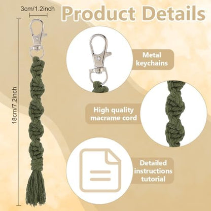 BEUNITONE 16 Sets Boho Spiral Keychain Making Kit Macrame Cord Keychains Craft Kits for Adults with Tassel, DIY Macrame Keychain Charms with Instructions Supplies for Handbags, Backpacks - Image 3