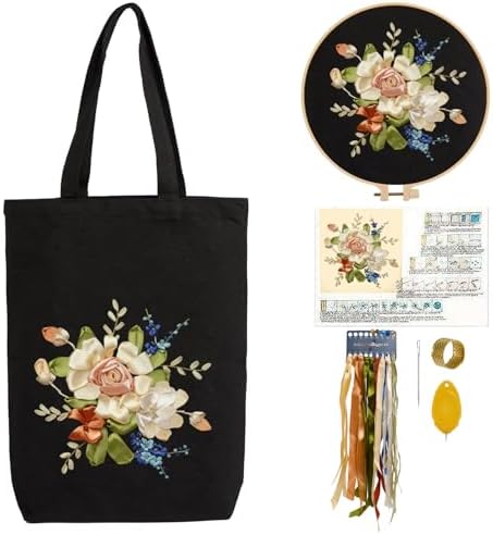 CREAWONDER Canvas Tote Bag Embroidery Kit with Pattern for Beginners, Arts and DIY Embroidery Crafts Kits for Adults, Include Instructions, Embroidery Hoops, Color Threads and Tool by Unknown