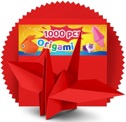 IOOLEEM Red Origami Paper, 1000 Sheets, 6 Inch Square, Double Sided Colored Paper for DIY Crafts by IOOLEEM