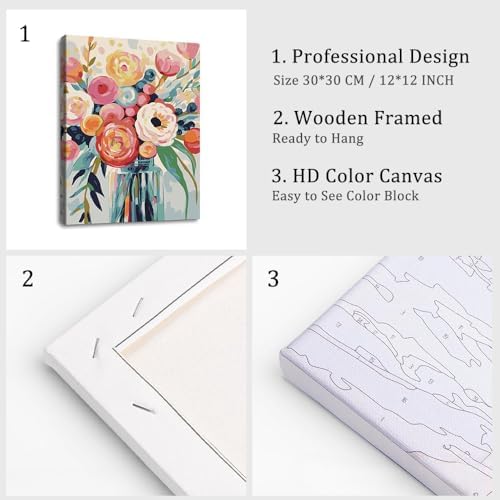 Natuyalo Framed Paint by Numbers for Adults Beginner, Colorful Flowers Acrylic Easy Paint by Numbers Kits with Frame Vase Art Craft Kits for Adults Suitable for Wall Decoration 12x16 Inch - Image 4