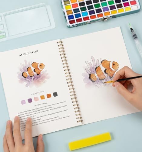Watercolor Workbook with 12 Seaside Patterns,50 Colors Watercolor Paint Set - Image 7