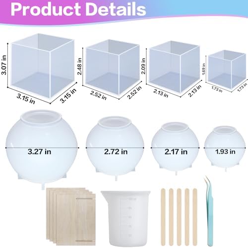 8Pcs Sphere Square Resin Mold,Silicone Molds for Epoxy Resin,for Flower Preservation,Epoxy Resin Crafts,Candle,Home Office Decoration - Image 2