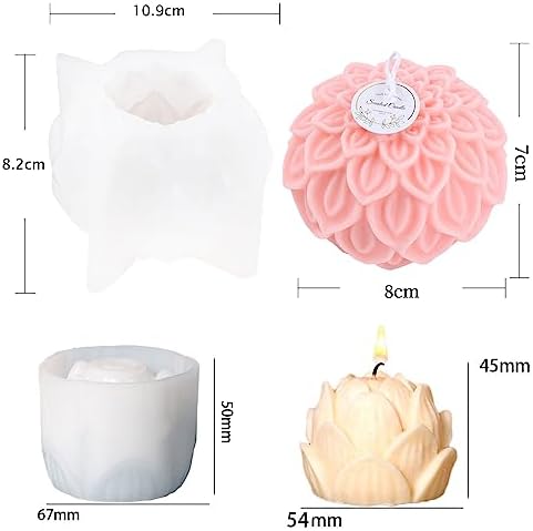 2PCS Lotus Sphere Candle Molds with Mold Punch Needle Large-Eye Wicking Needle for Candle Making Lotus Flower Ball Mold for Decoration Scented Candle DIY Clay Craft Soap Flower Specimen - Image 5