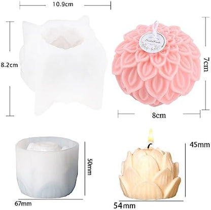 2PCS Lotus Sphere Candle Molds with Mold Punch Needle Large-Eye Wicking Needle for Candle Making Lotus Flower Ball Mold for Decoration Scented Candle DIY Clay Craft Soap Flower Specimen - Image 5