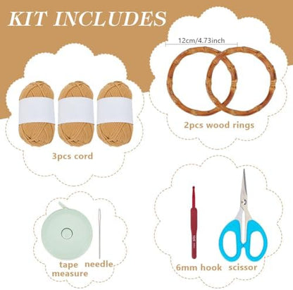 ACRNIGHEET Crochet Bag Kit for Adults Khaki Colored Handbag Crochet Kit for Beginners Knitting Purse Starters Making Kit with 2 Wooden Handle Include Step-by-Step Instructions and Video Guidance - Image 2